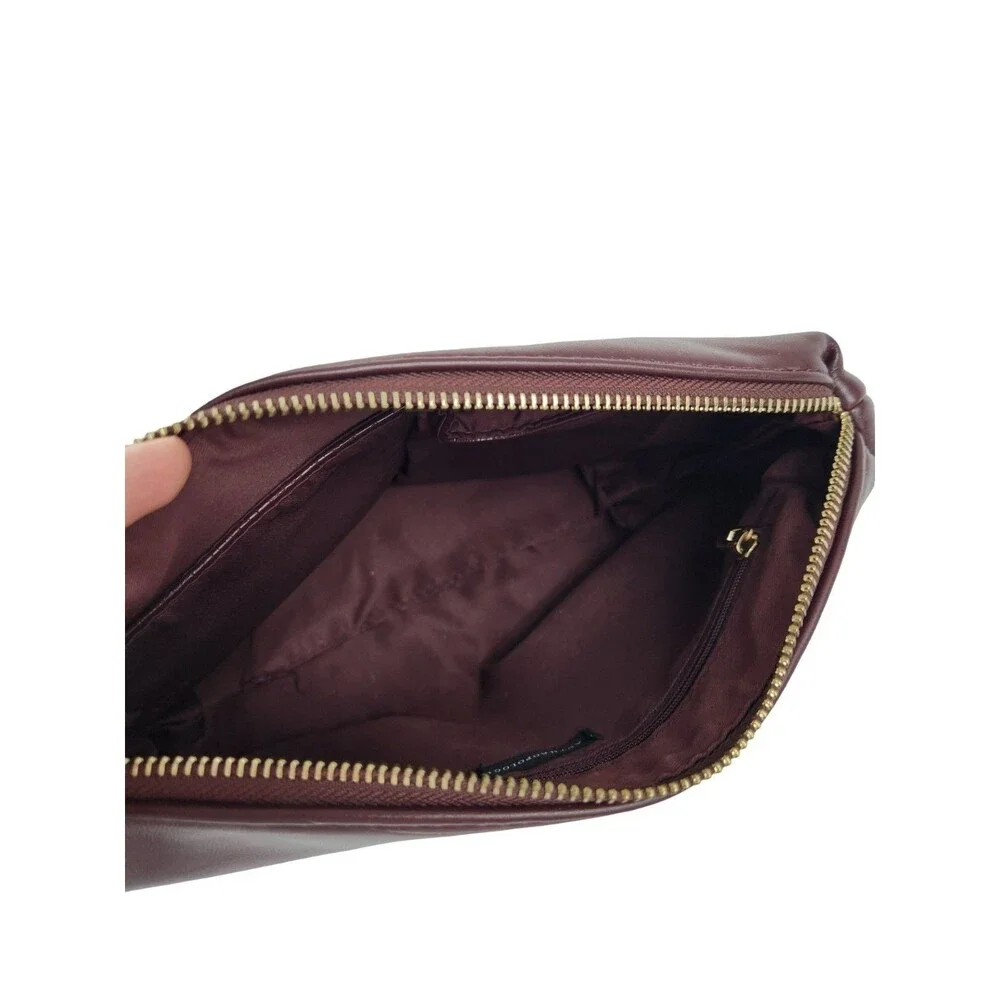 Anthropologie Ring Handle Crossbody Bag Burgundy Croc Embossed EUC
